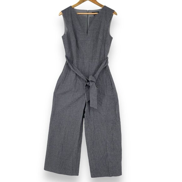 Club Monaco Jumpsuit Plaid Wide Leg Belted Sleeveless Tapered Cropped - Picture 16 of 16